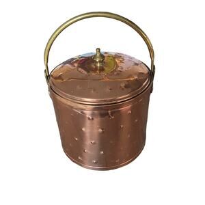 Colonial Virginia Handmade Copper Brass Ice Bucket Pyrex Reflective Insert